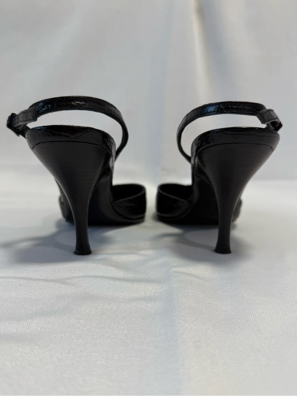 Salvatore Ferragamo Black Croc-Embossed Pointed Slingback Heels - Picture 3 of 5